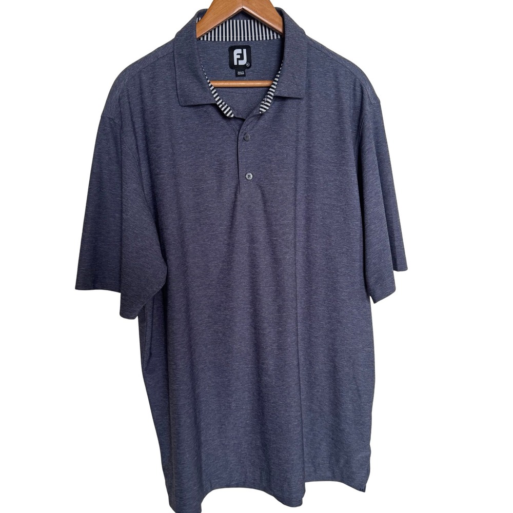 FootJoy FJ Golf Polo Shirt Mens XL Blue Heathered Lisle Performance Short Sleeve